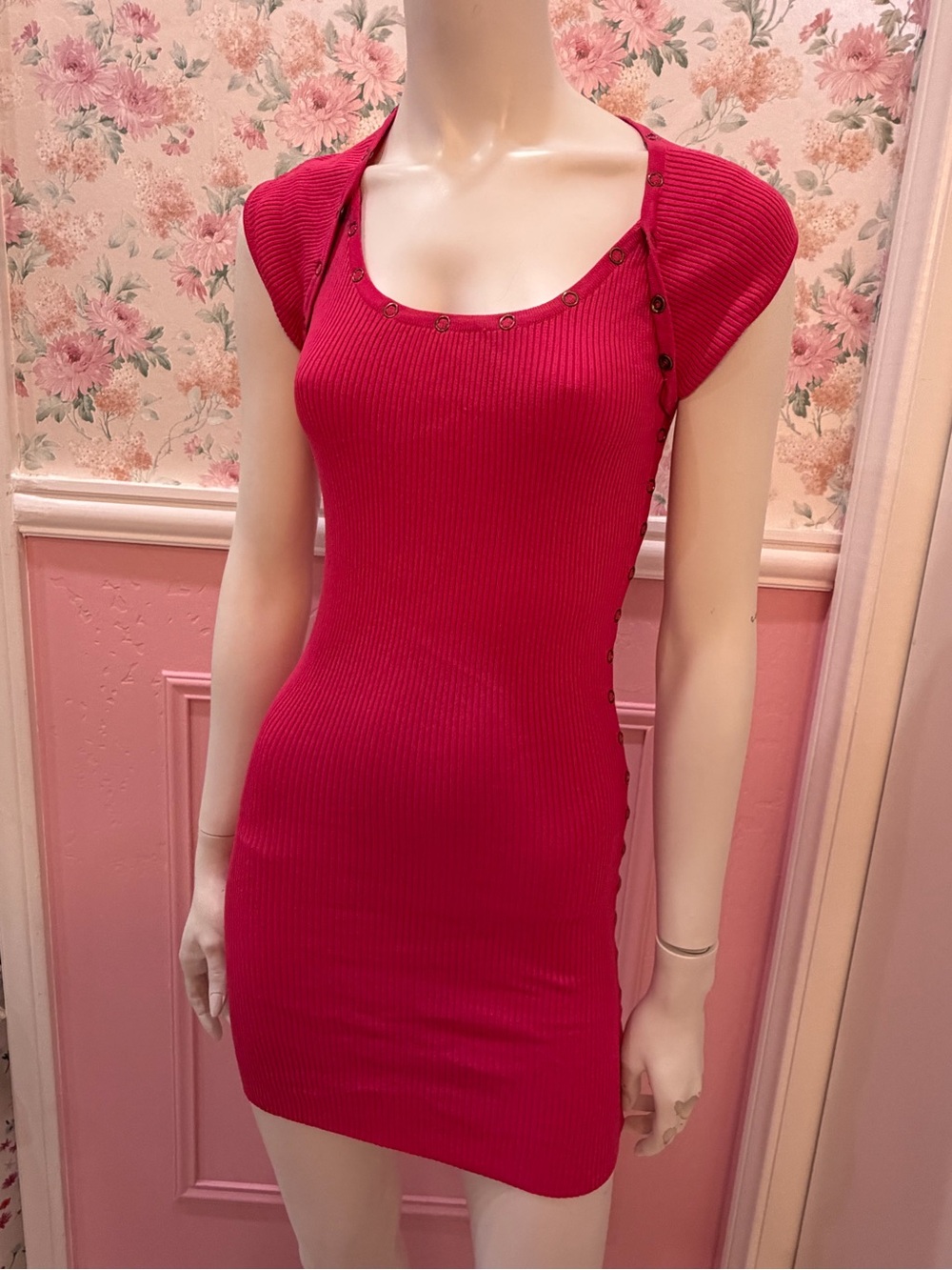 Y2K forever 21 Fitted Ribbed Mini Dress in Hot Pink